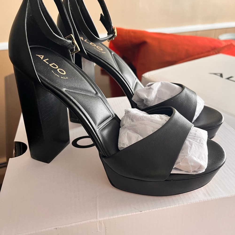 Aldo Black Platform Sandals with Ankle Strap